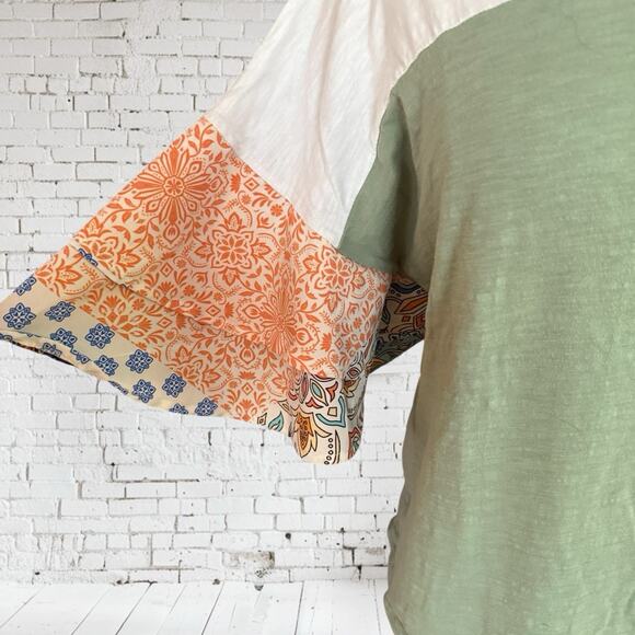 Umgee USA Colorblock Paisley Ruffle Sleeves Top Sz M Blouse 46"Bust 100% Cotton - Picture 4 of 8